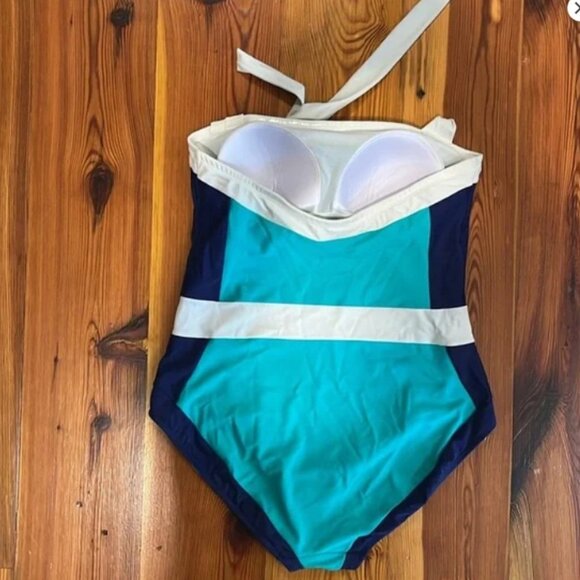 BODEN SANTORINI | Nautical 1-PIECE SWIMSUIT | 14 | Turquoise White Navy | EUC - Picture 3 of 5